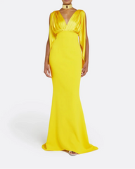 Plunge-neck column gown with draped sleeves - Dani