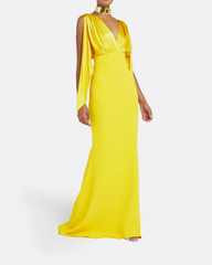 Plunge-neck column gown with draped sleeves - Dani