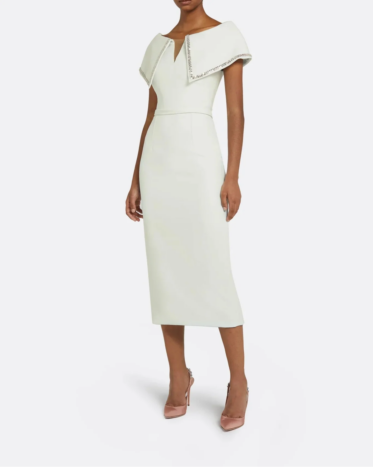 Off-the-shoulder midi dress with embellished neckline - Jessica