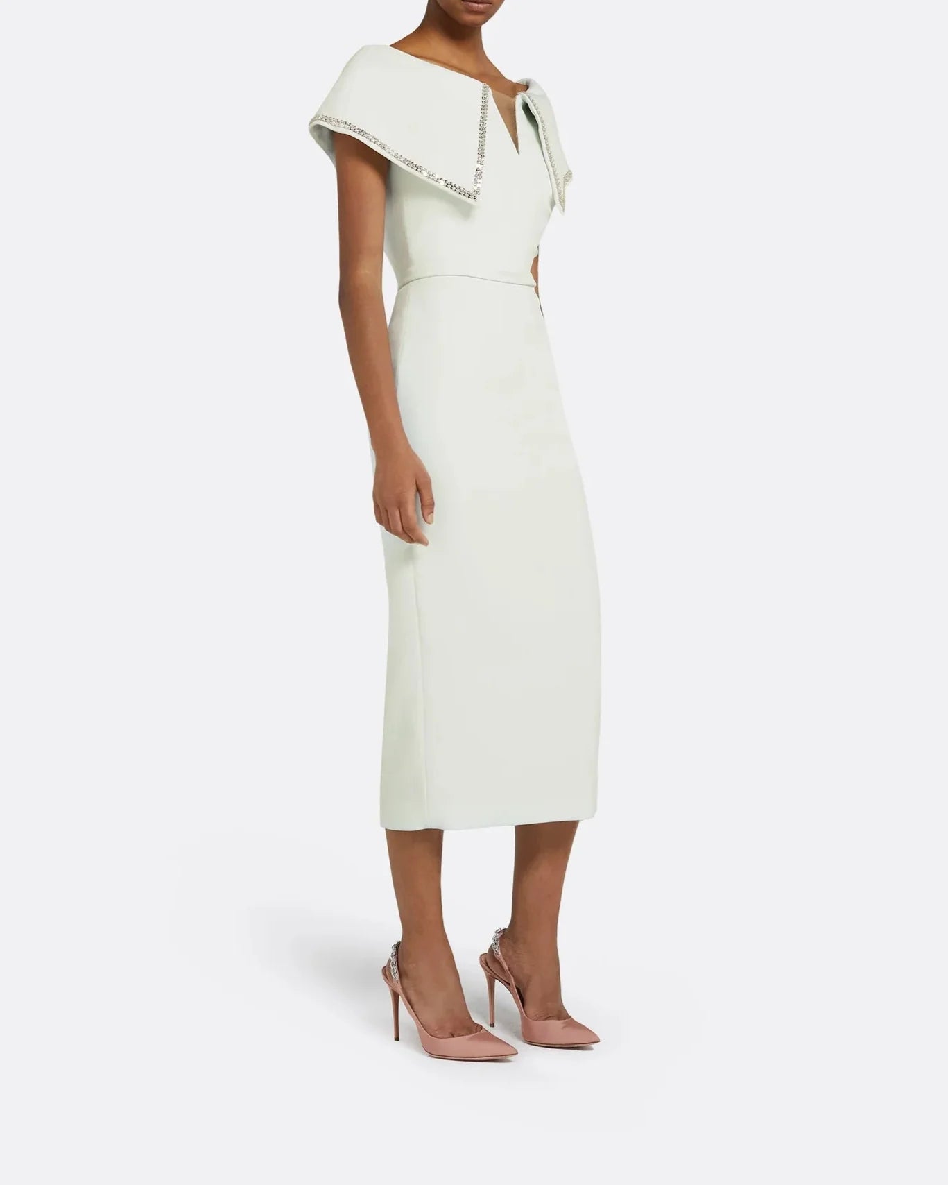 Off-the-shoulder midi dress with embellished neckline - Jessica
