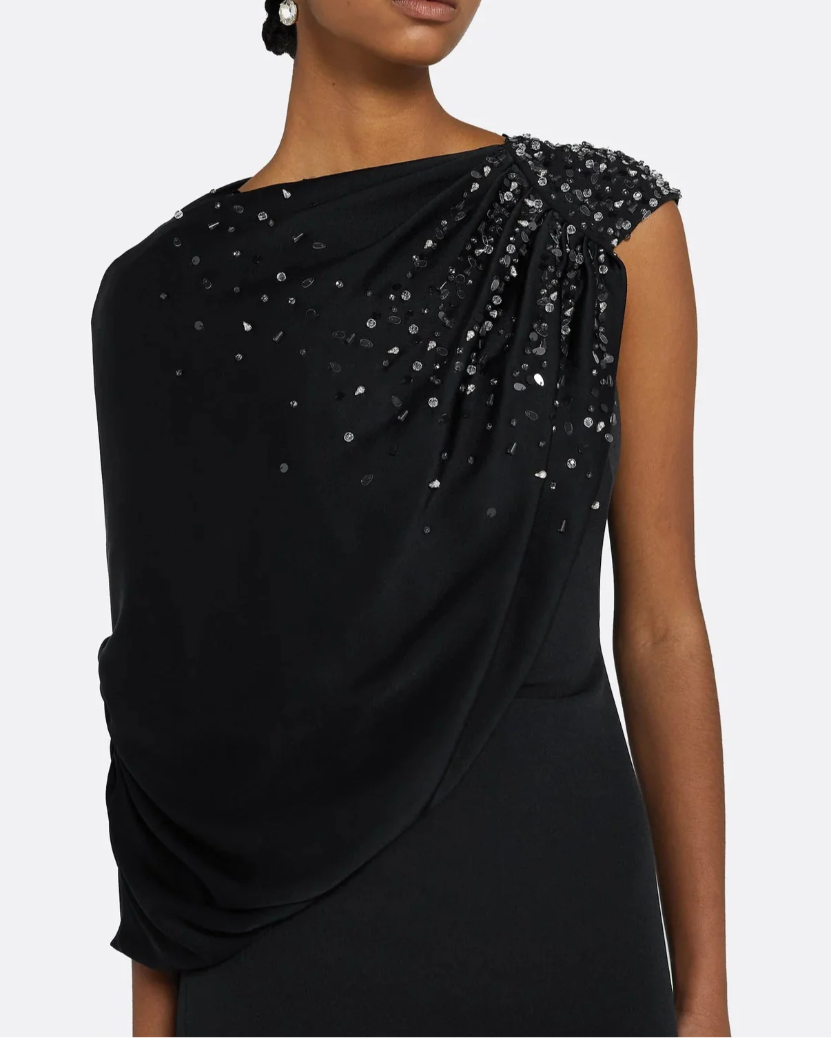 One-shoulder column dress with draped detail and embellishments - Madison