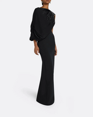 One-shoulder column dress with draped detail and embellishments - Madison
