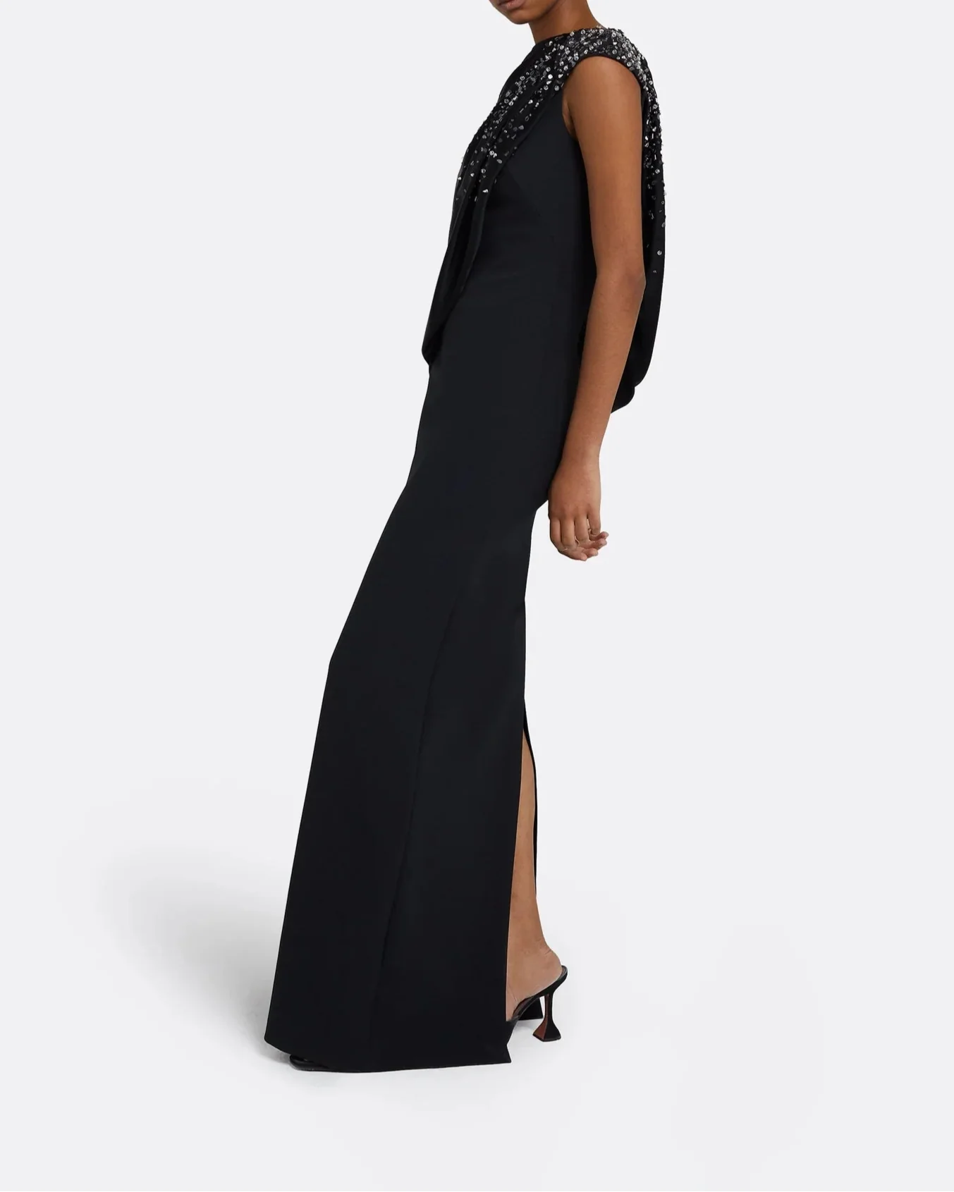 One-shoulder column dress with draped detail and embellishments - Madison