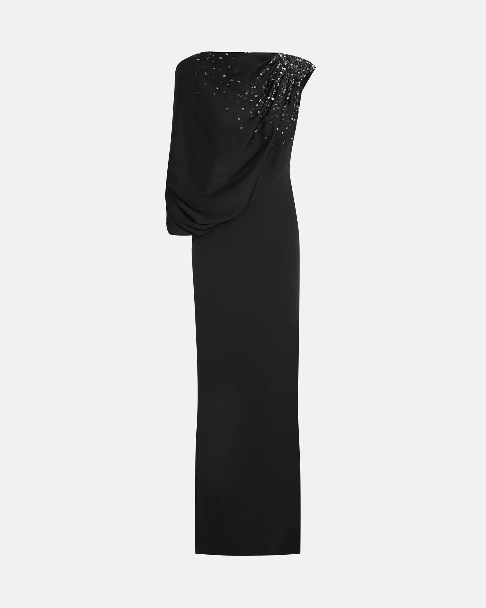 One-shoulder column dress with draped detail and embellishments - Madison