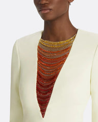 long-sleeve column dress with ombré sequin illusion panel – SOLANA