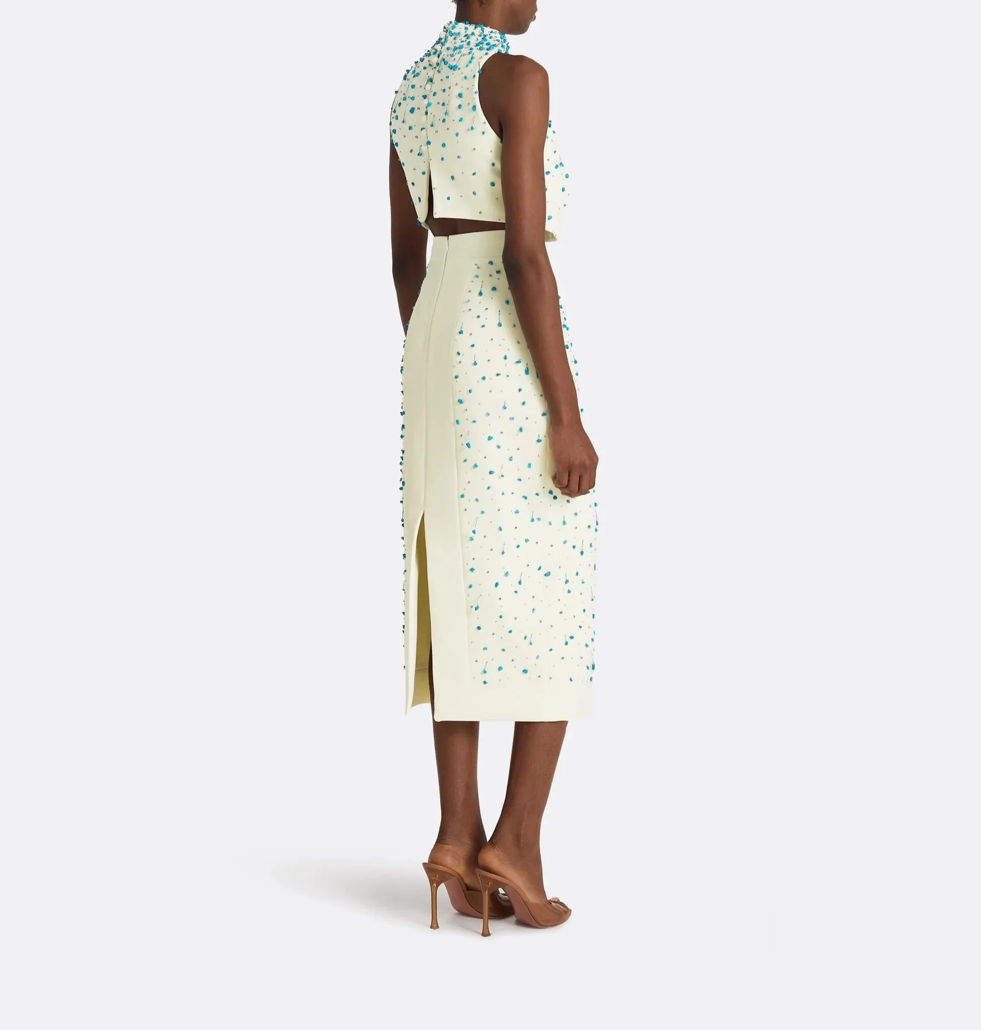 Sleeveless crop top and embellished midi skirt set – Nolia