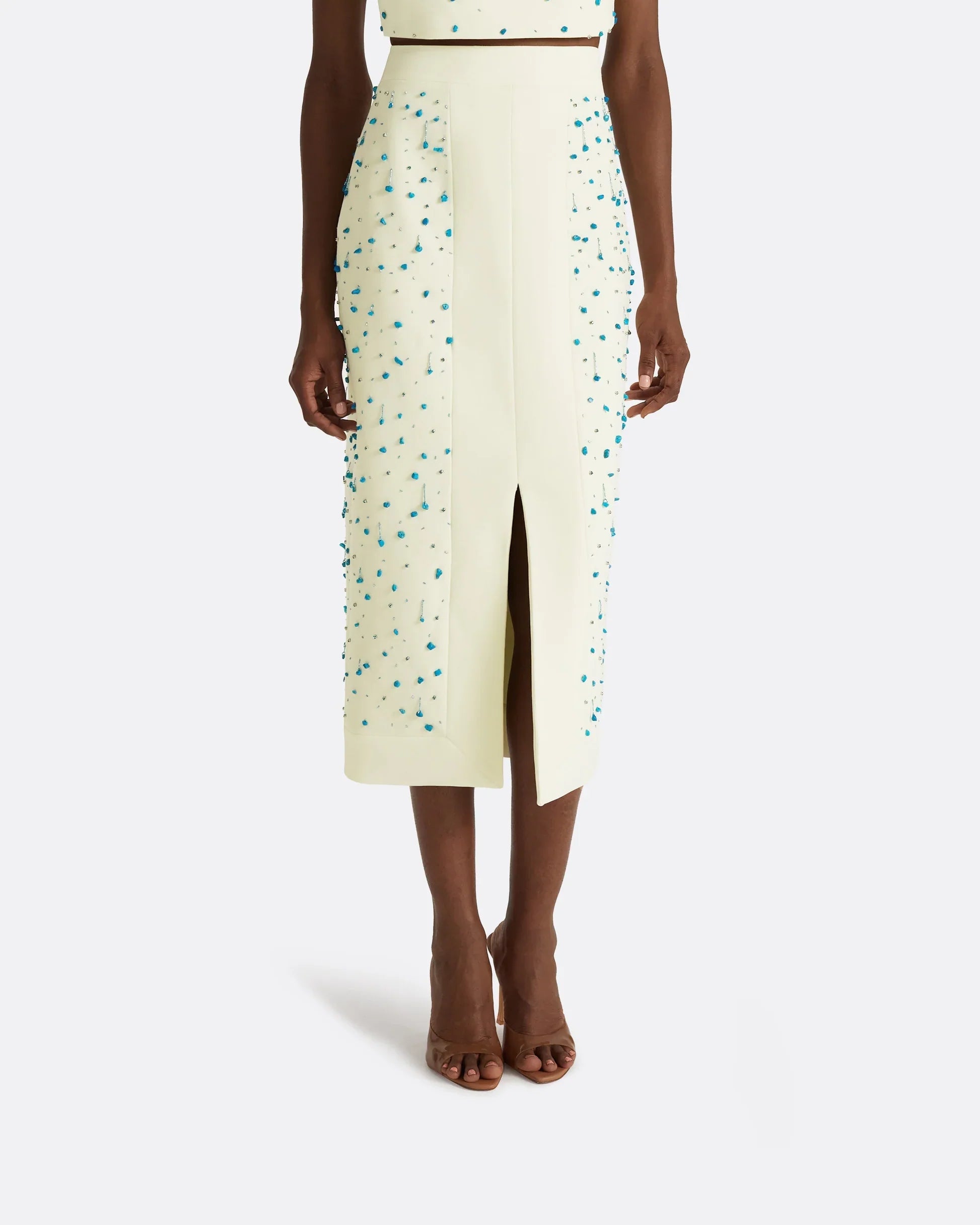 Sleeveless crop top and embellished midi skirt set – Nolia