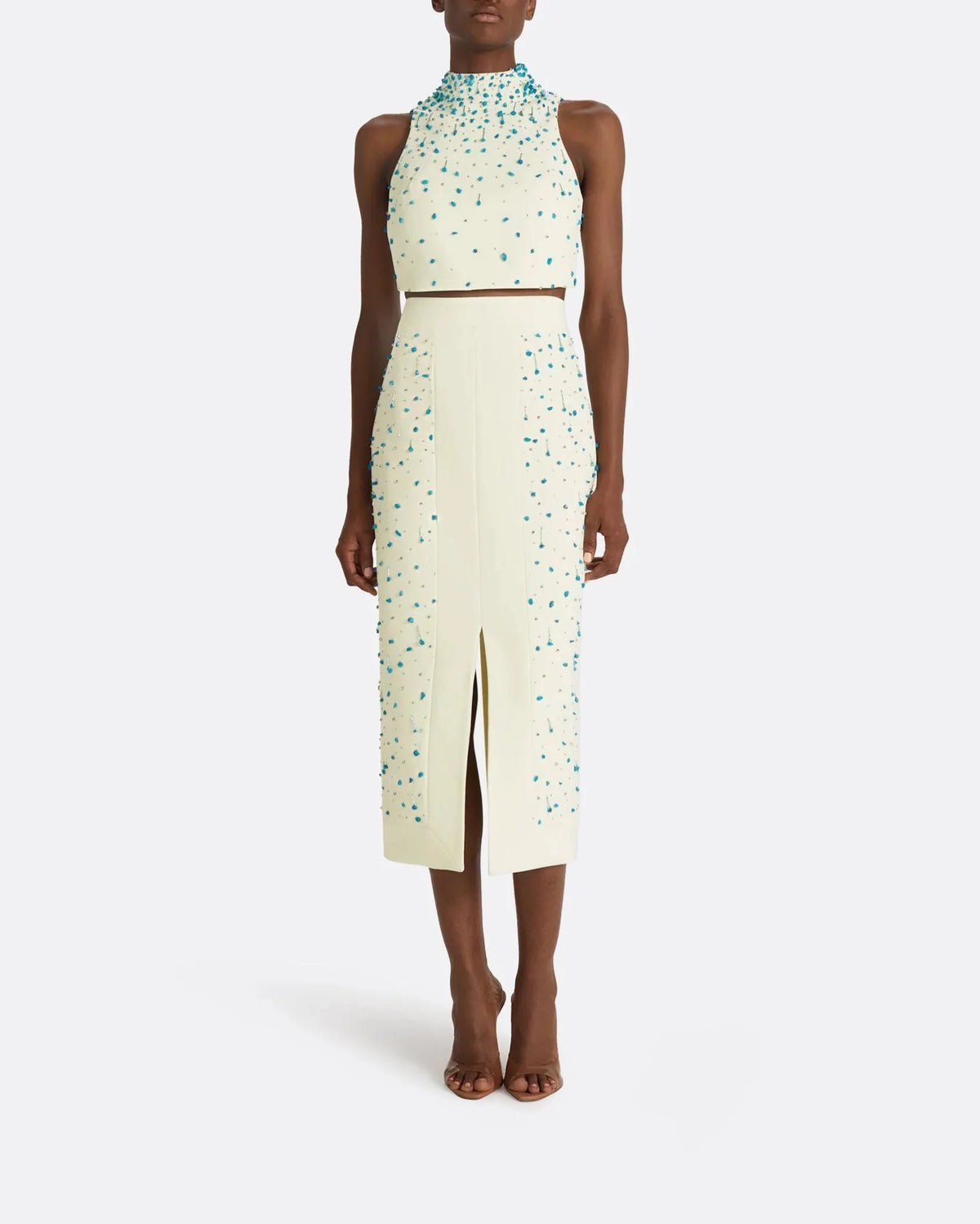 Sleeveless crop top and embellished midi skirt set – Nolia