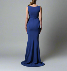 Dark blue crepe dress with waist detail - Vanessa