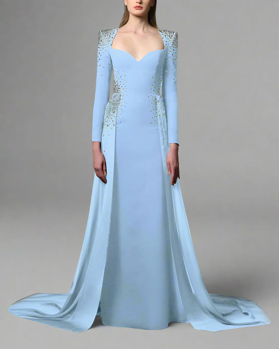 Blue embroidered dress with overskirt - Rody