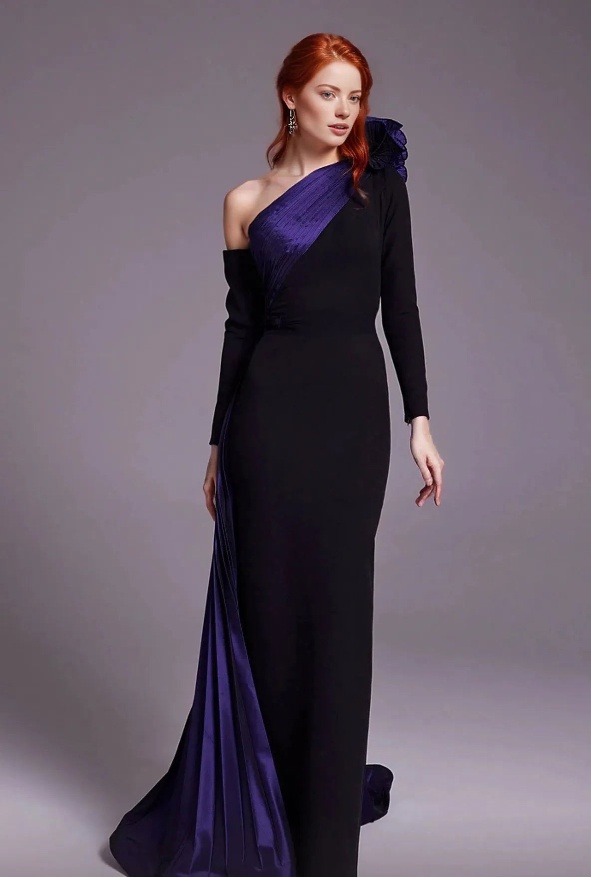 one-shoulder gown with satin drape – Nollah