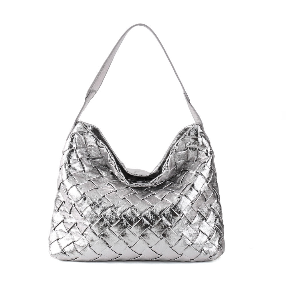 metallic woven hobo bag in gold leather – AUREZ
