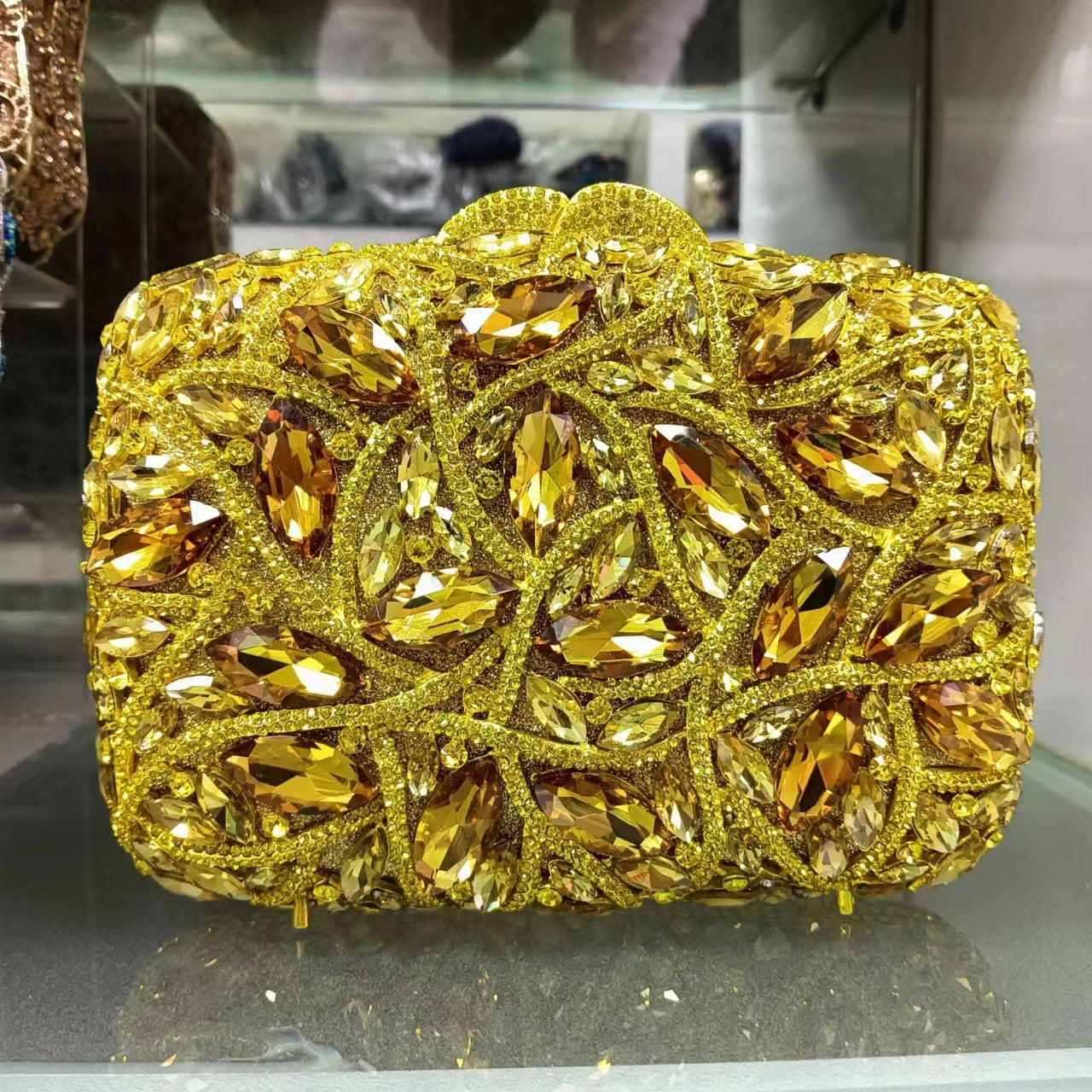 crystal embellished clutch with floral design - Enduri