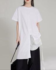 asymmetrical layered T-shirt with chiffon side panel - MAIAZ