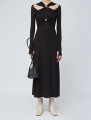 cut-out long-sleeve maxi dress with gold accents – Edythe