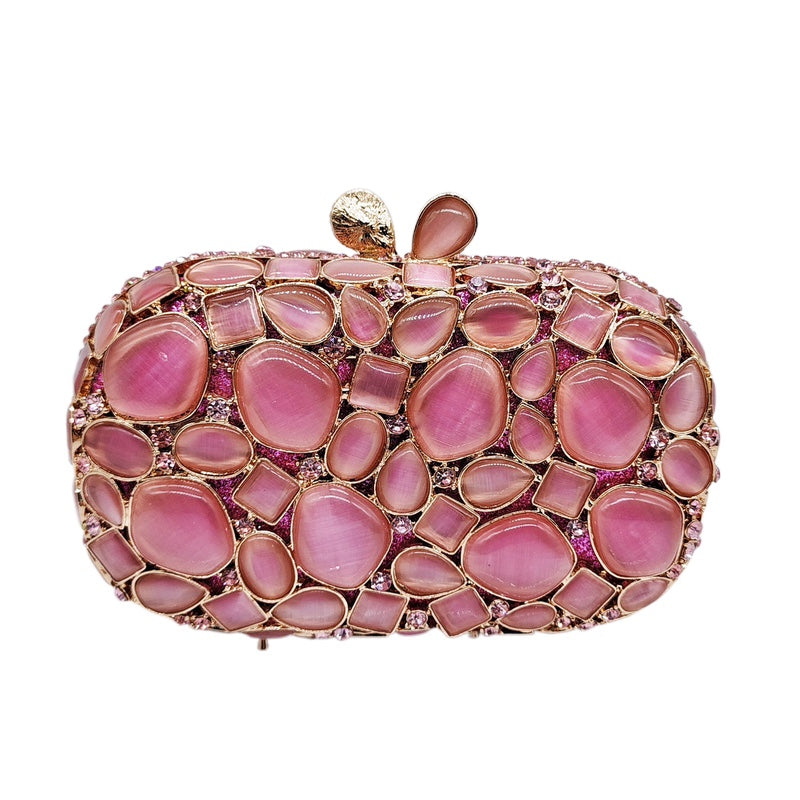 Pink crystal embellished clutch with geometric stones - Artilu