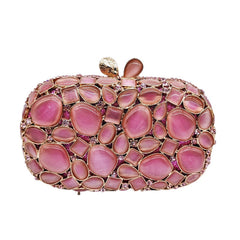 Pink crystal embellished clutch with geometric stones - Artilu