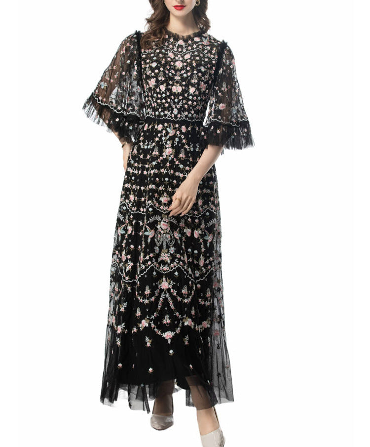 embroidered tulle gown with sheer sleeves – ESMEE