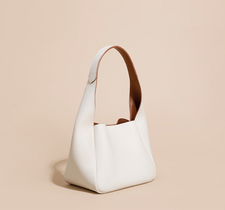 Minimalist Hobo Shoulder Bag in Textured Leather – OLIVE