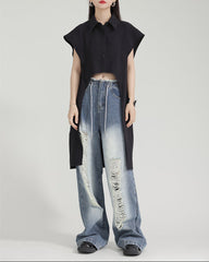 Sleeveless high-low shirt with pointed collar - Werju