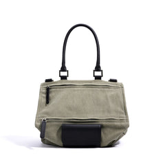structured nylon tote with leather handles and double zip pockets – TAMRA