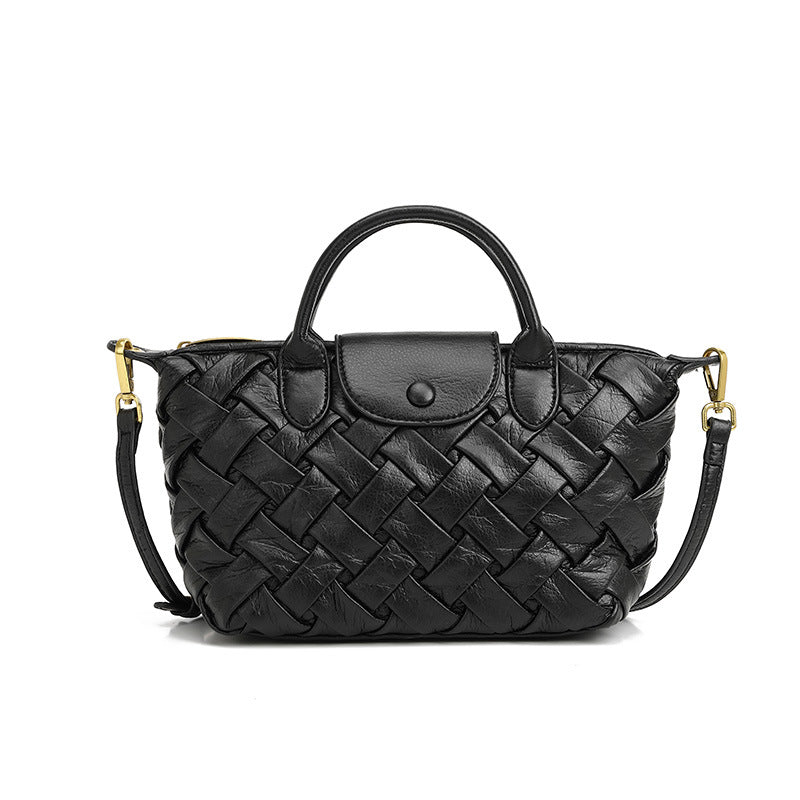 woven leather tote with flap snap closure – MARLA