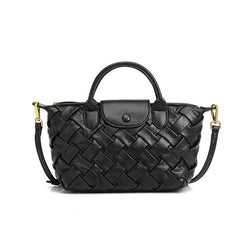 woven leather tote with flap snap closure – MARLA