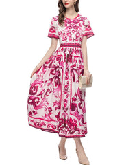 baroque print short-sleeve midi dress – Calcedonia