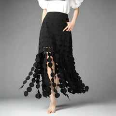 high-waist circle-cut skirt with cascading appliqué - Teisha