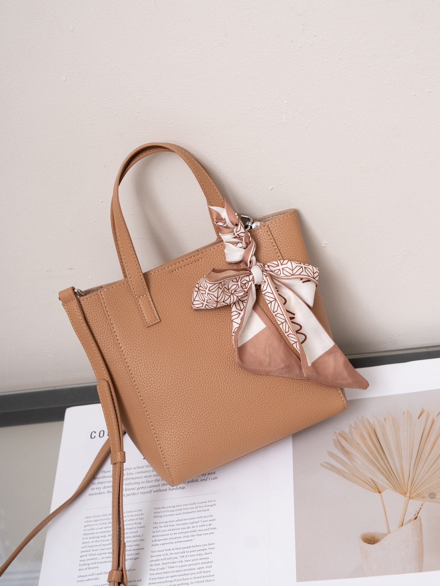 structured mini tote with printed bow scarf - MIRAV