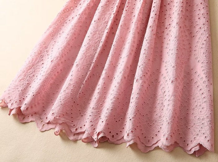 puff sleeve eyelet midi dress – Aagwqrm