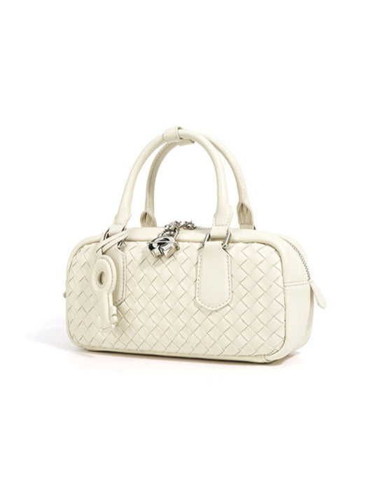 mini woven top-handle bag with lock charm - RIVKA