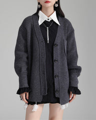 Ribbed Knit Drop Shoulder Jacket - Sutru