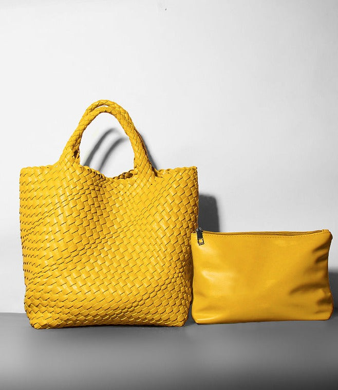 woven leather tote bag with top handles - Aaatrti