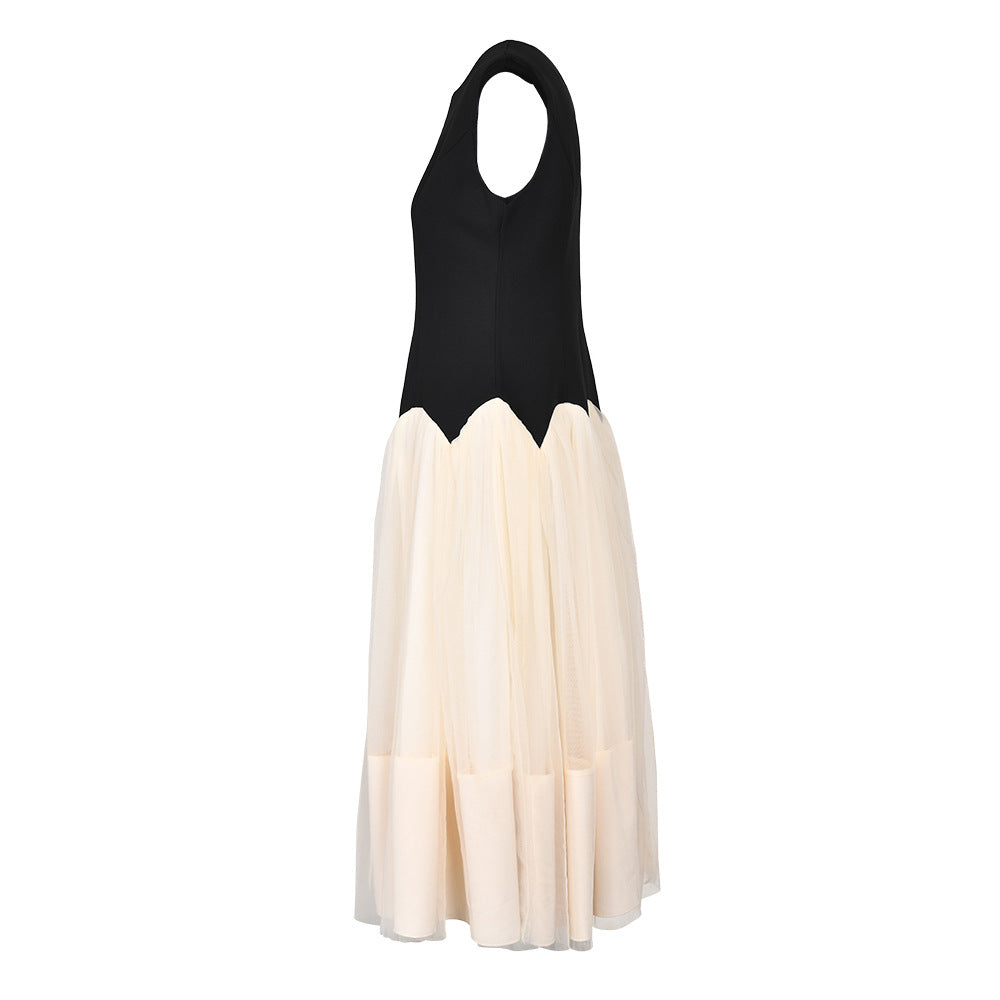 sleeveless scalloped waist tulle midi dress – Oleni