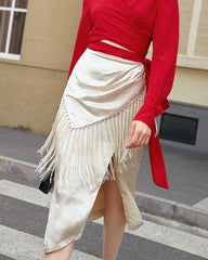 Midi skirt with fringe wrap detail – Serdu