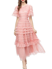 Tiered ruffle tulle midi dress – Gelseye