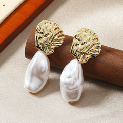 abstract gold stud earrings with baroque pearl drops – SIRX