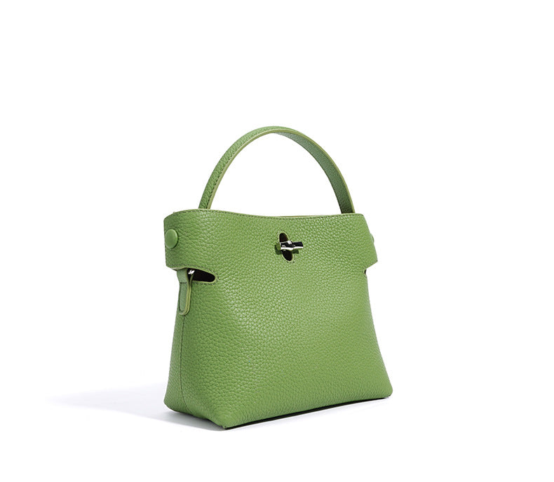 top-handle bucket bag with turn-lock clasp – AZURE