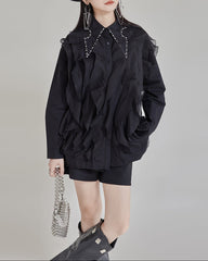 Long sleeve ruffle shirt with pearl collar - Sindu