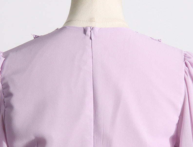 Tiered chiffon gown with crochet trim – Gennyfer