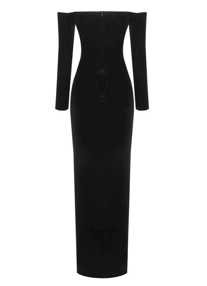 Off-shoulder velvet midi dress with lace trim – Gergana