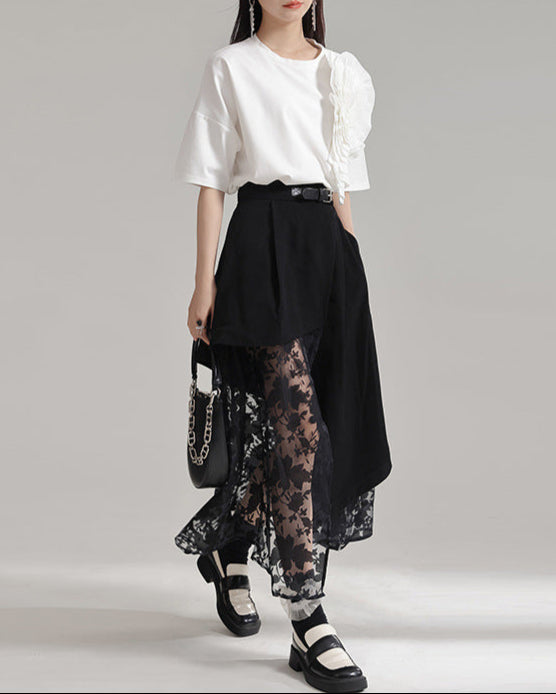 Asymmetrical skirt with floral mesh - Sundri