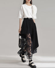 Asymmetrical skirt with floral mesh - Sundri
