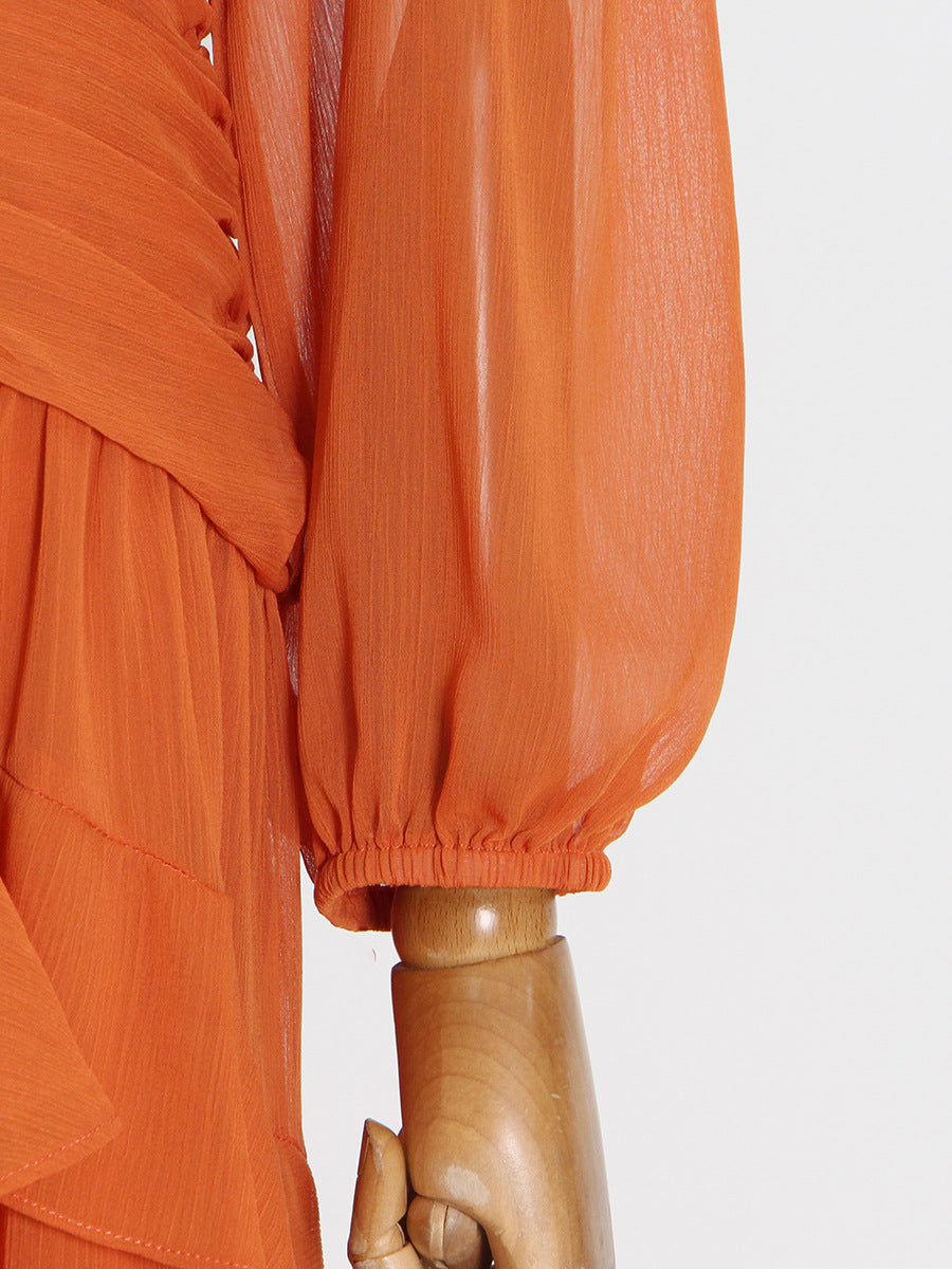 sheer ruffle-trim gown with draped bodice – Aanakec