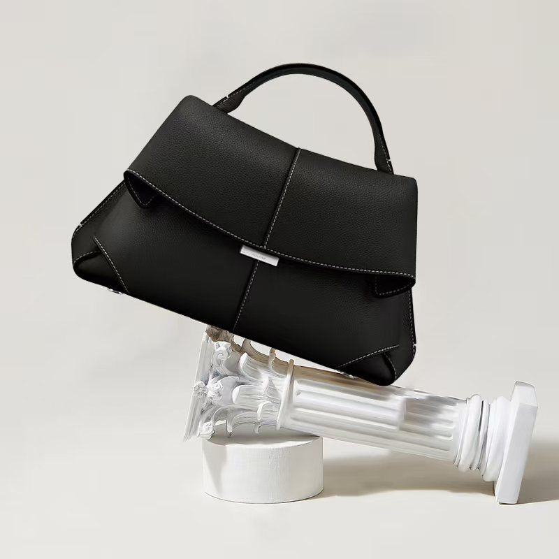 folded flap leather top-handle bag – VERA