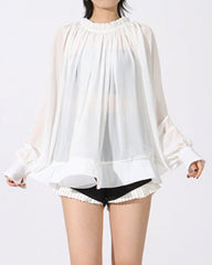 Pleated oversized blouse with gathered neckline - Nidzu