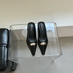 pointed toe leather mules with metallic dome detail – VORIN