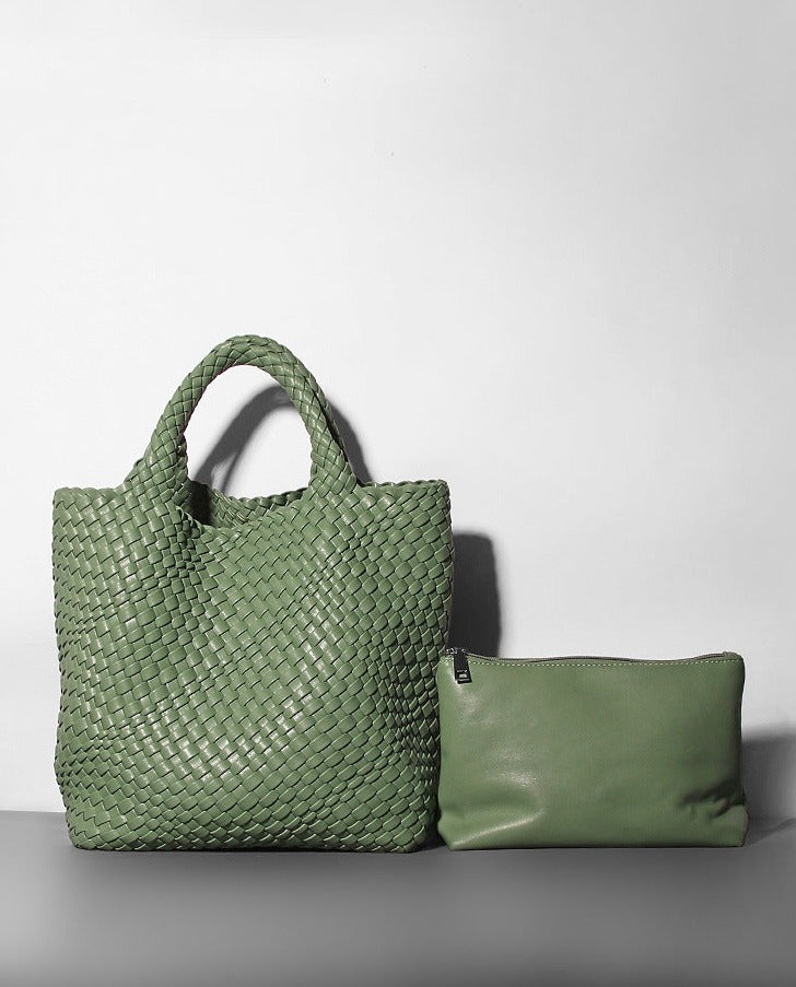woven leather tote bag with top handles - Aaatrti