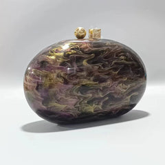 Oval marble clutch with gold clasp and chain handle - Zigru
